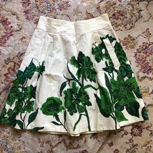 Anthropologie Cream Green Floral Skirt